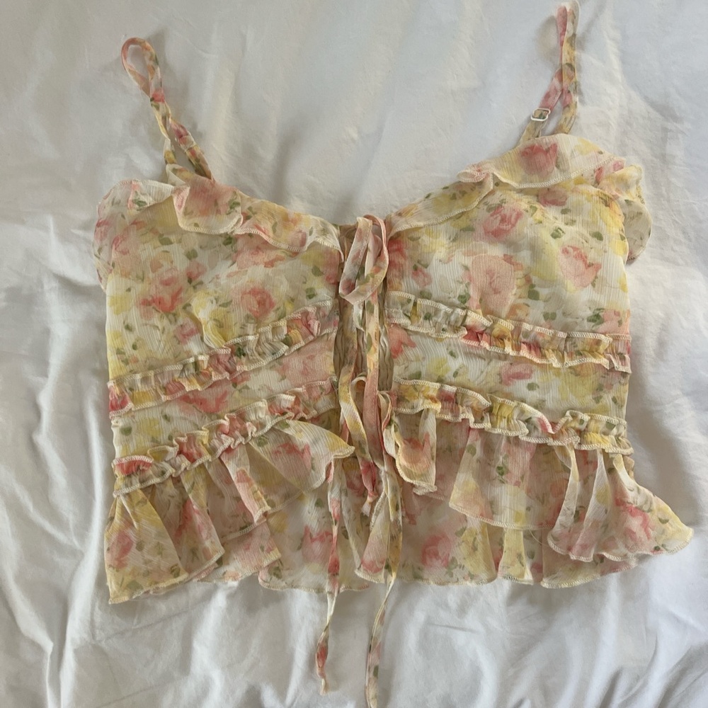 Floral Ruffle Blouse - Pink and Yellow